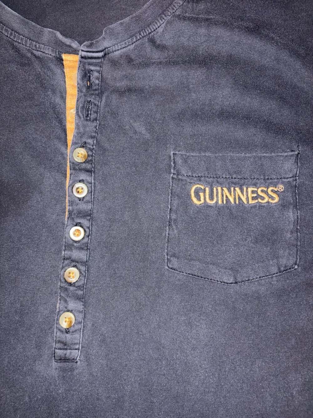Guinness Long Sleeve Henley Shirt Size XXL Washed Black Pocket Logo
